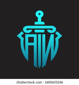 AN Logo monogram with sword and shield combination isolated blue colors gradient