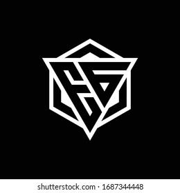 Monograma del logotipo EG con la combinación de forma triángulo y hexagón aislados en colores dorados y blancos