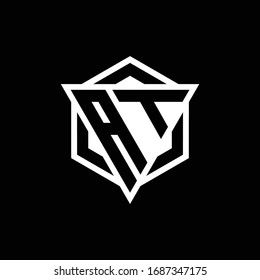 Monograma AT con forma de triángulo y hexágono aislado en colores dorados y blancos