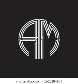 AM Logo monogram triple ribbon style line design template isolated on black background