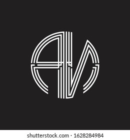 AN Logo monogram triple ribbon style line design template isolated on black background