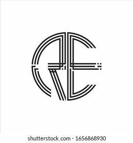 RE Logo monogram triple ribbon style line design template isolated on white background