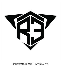 RE Logo monogram with wings arrow around design template on white background