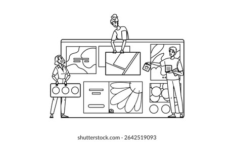 logo mood board website vector. mockup creative, modern ui, gold meme logo mood board website character. people black line pencil drawing illustration