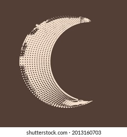 Logo with moon in Boho style. Grunge textured geometric shapes  .Minimal design with grange elements . Trendy brochureicon