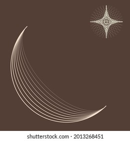 Logo with moon and stars in Boho style.  geometric shapes  .Minimal design with modern art elements . Trendy icon  . Vector illustration .
