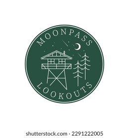 logo Moonpass lookouts are fire tower, platform with a clear roof for stargazing and moon.
