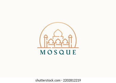 Logo Mosque Holy Prayer Building for Muslim. Abstract Template Design Sign Symbol Brand Identity.