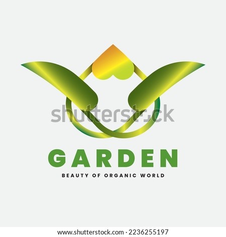 Logo is mostly focusing here love model green valley, garden scenario, organic products and love pattern interior plantation.