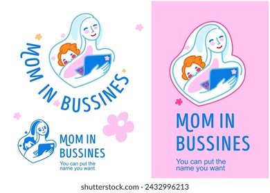 Logo, mother in business, working with a child, business of mothers, business without interruption from raising children