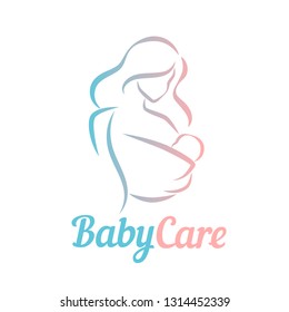 logo with mother and child in baby sling. Logo design vector template. Logotype concept icon