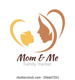 Logo mother and her baby. Healthcare or baby shop logo. Template for your design. Mom and me center. Vector illustration isolated on white background.