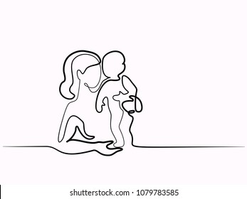 Logo with mother holding her baby. Continuous line drawing vector illustration. Concept for logo, card, banner, poster, flyer Logo with mother holding her baby. Continuous line drawing vector illustration. Concept for logo, card, banner, poster, flyer