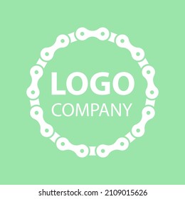 Logo moto club on green background. Monochrome set different type of metal motorcycle chains in silhouette style.