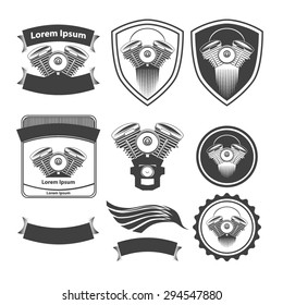 logo with motorcycle engine, simple illustration, design elements, frames