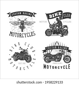 Logo of motorcycle, vintage illustration. Black and white vector illustrations.