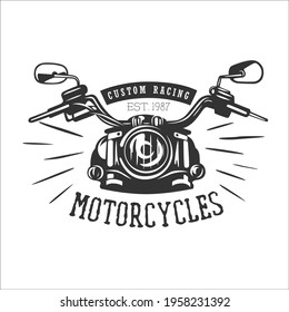 Logo of motorcycle, vintage illustration. Racing motorcycle illustration, design elements. Black and white vector illustration.