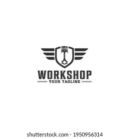 logo for motorized vehicle repair shop with additional piston illustration