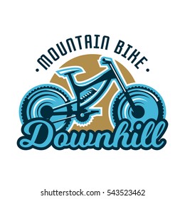 Logo mountain bike. Downhill. Subject extreme sport. Vector illustration. Flat style