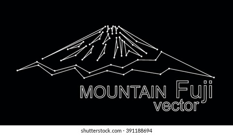 Logo mountain (Fuji). White lines and points. Black background.