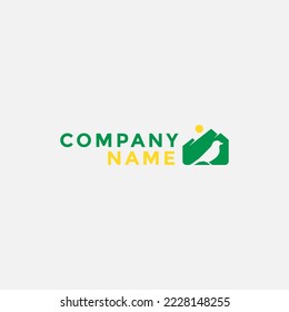 Logo with mountain icon with bird as negative space