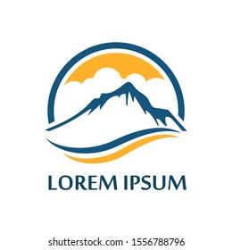 logo with a mountain illustration. Simple mountain symbol design with white isolated background.