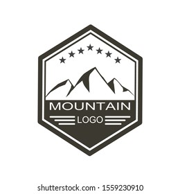 logo with a mountain illustration theme with a hexagon shape