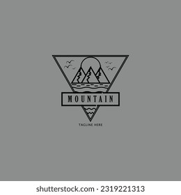 logo mountain line art logo vector concept with emblem  illustration template design. icon mountain design