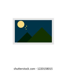 Logo mountain at night with moon and star.