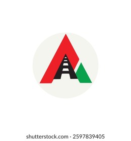 A logo for a mountain road with a Colors A combination of green and red