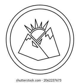 logo with a mountain and sun. tourist club and shop