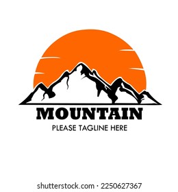 Logo mountain with sunset in black and white