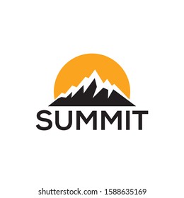 logo mountain sunset desain vector