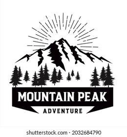 Logo, mountain tour adventure, vector illustration