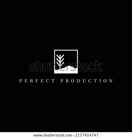 Logo of mountainous scenery silhouette within a frame. Logo for film production, photography, videography, and imagery.