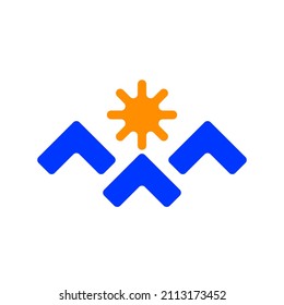 logo with mountains and sun. Icon. Vector. Emblem