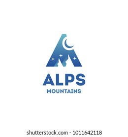 Logo Mountains.Alps Mountain Letter A Logotype Vector Template