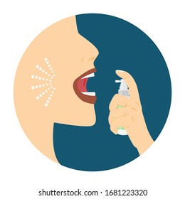 logo of mouth spray.Woman's hand using a mouth spray,spraying into her mouth vector