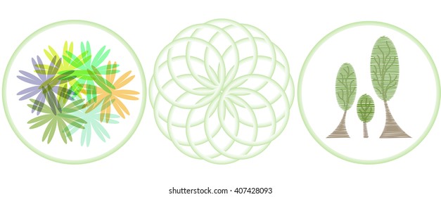 logo multicolor flowers trees. set. vector illustration