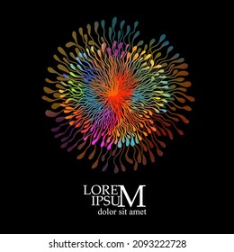 Logo is a multi-colored round flower . On a black background. Vector illustration