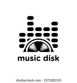 Logo of music disk with music beat and earphone - clip art vector