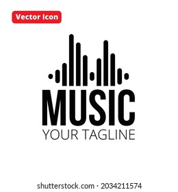 Logo-Musik mit Equalizer, Vektorsymbol schwarz einzeln

