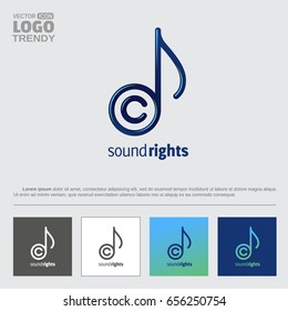 Logo with music note and copyright sign letter C.
Vector icon about sound copyright. Several color variations for logo usability.