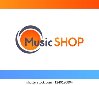 Logo for Music shop isolated on white background. Vector illustration of orange colorful emblem.