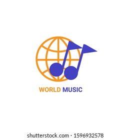 the logo of the music world takes the shape of a globe and music