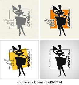 Logo For Musical Dance Club; Retro Emblem With Beautiful Lady Vector