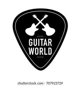 Logo for musical instruments shop, store, record studio, label. Guitar neck silhouette and plectrum shape