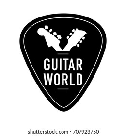 Logo para la tienda de instrumentos musicales, tienda, estudio de grabación, etiqueta. Silueta de cuello de guitarra y forma de plectrum