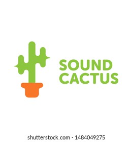 Logo logo Musical sound green desert cactus home in a pot with radio stations radio waves music flower box for a flower shop company indoor plants gardeners flower growers Peresvy Opuntsiy Tsereusovye
