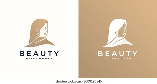 Logo muslimah hijab with leaf symbol, fashion logo